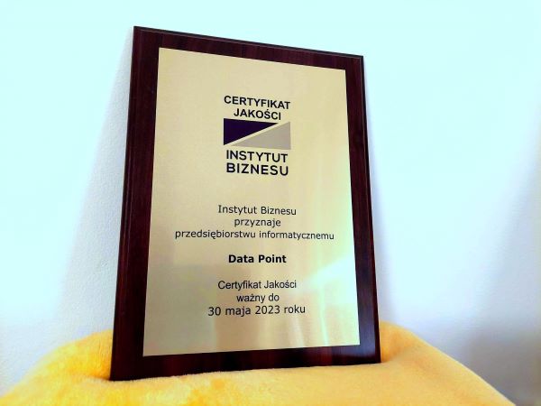 Data Point zdobyła prestiżowy Certyfikat Jakości Instytutu Biznesu