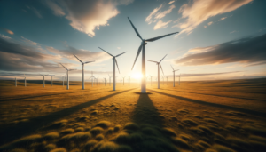 SZCZEGÓŁY ZAŁĄCZONEGO PLIKU DALL·E-2023-11-07-15.15.52-A-wide-panoramic-view-of-a-wind-farm-with-wind-turbines-spaced-widely-apart-across-a-vast-open-grassy-plain.-The-sky-is-clear-with-a-few-scattered