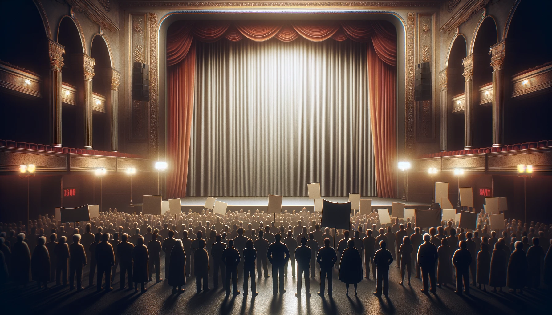 A-realistic-image-of-the-interior-of-a-theater-in-16_9-format.-The-view-is-from-the-stage-showing-a-closed-curtain-in-the-background.-In-front-of-the